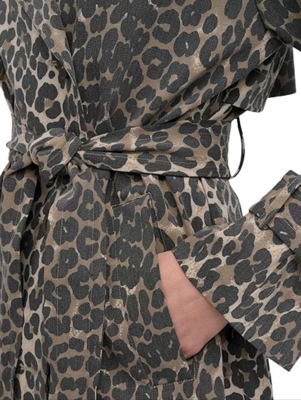 DKNY Women's Belted Double-Breasted Trench Coat In The Color Leopard - Picture 10 of 15